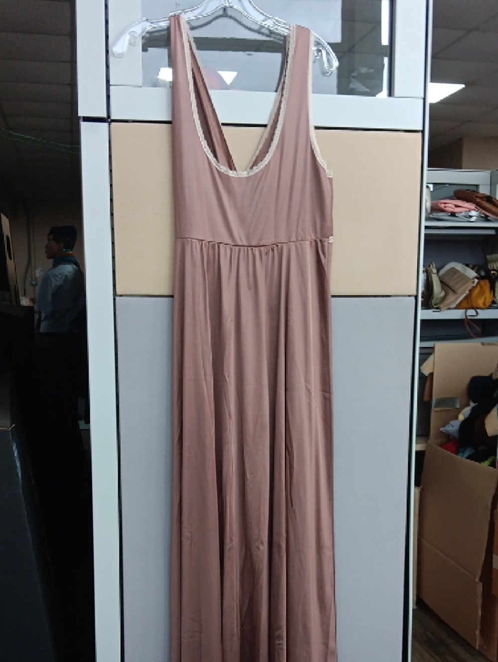 Women’s Taupe V-Neck Maxi Nightgown. Vanity Fair - Picture 2 of 3